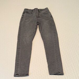 Loft Button Front High-Rise Skinny Jeans in Light Vapor Grey
